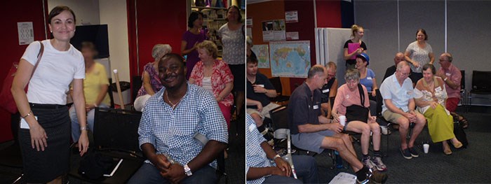 Two views of members of the Aphasia Community Choir